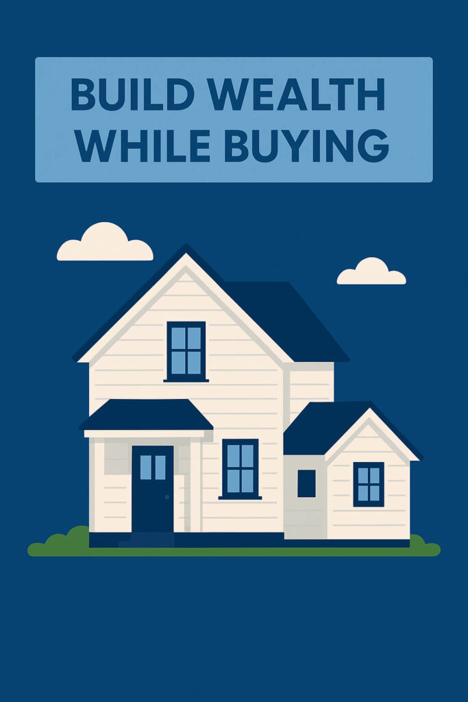 Flat illustration of a modern white farmhouse with black roof and a small detached ADU, in the Tennessee Builds style